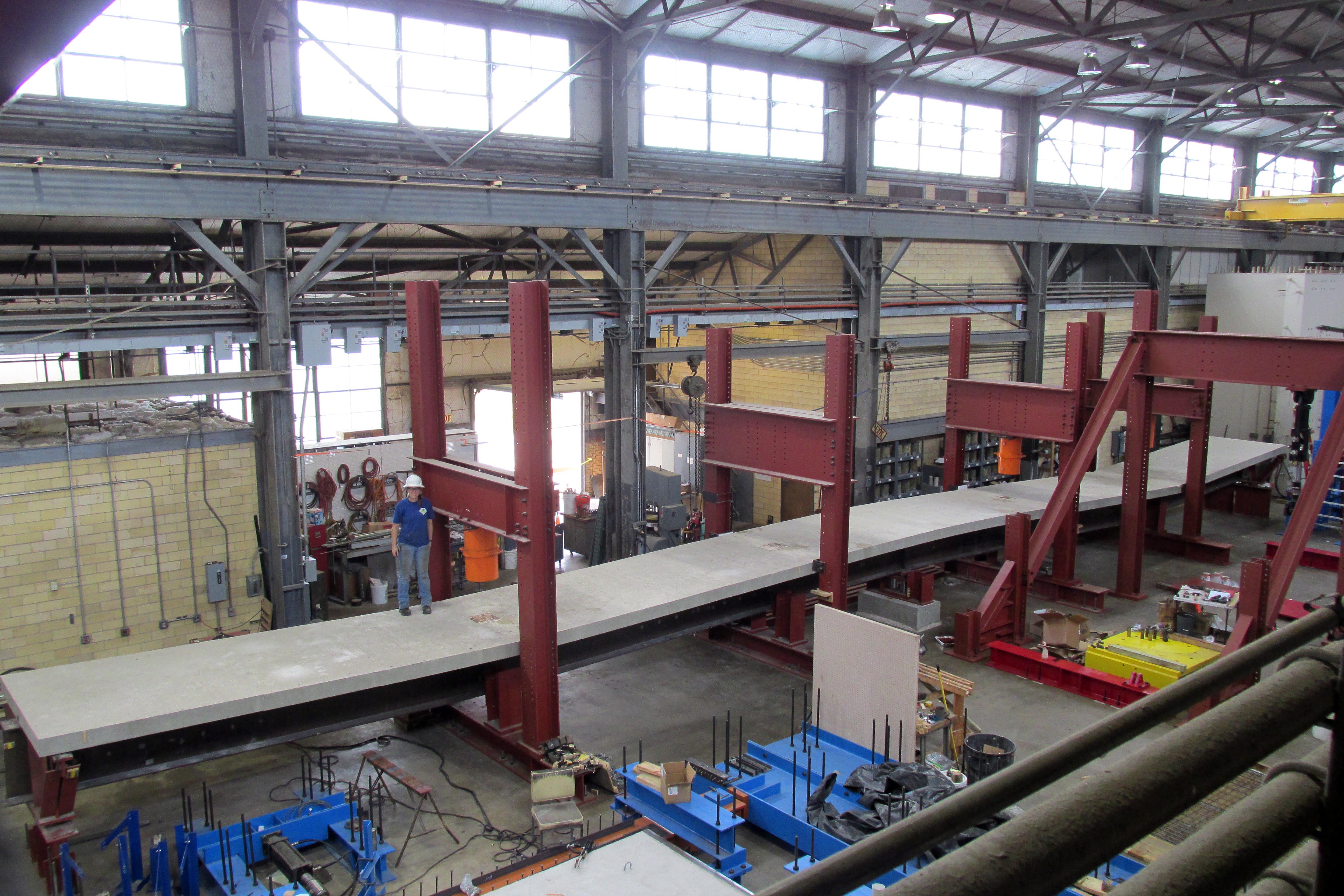 Photo of concrete on steel girders